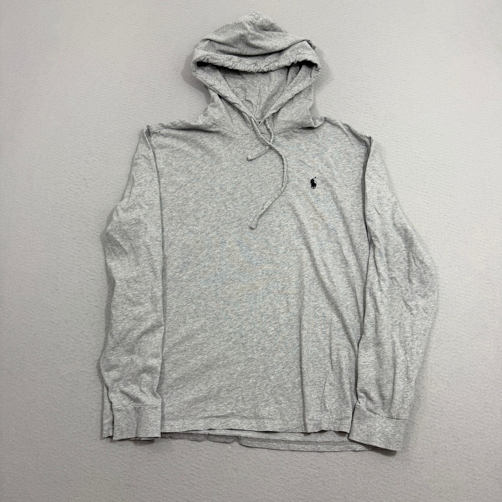 Polo Ralph Lauren Hooded Shirt Men's Large Gray Long Sleeve Pullover Hoodie Pony